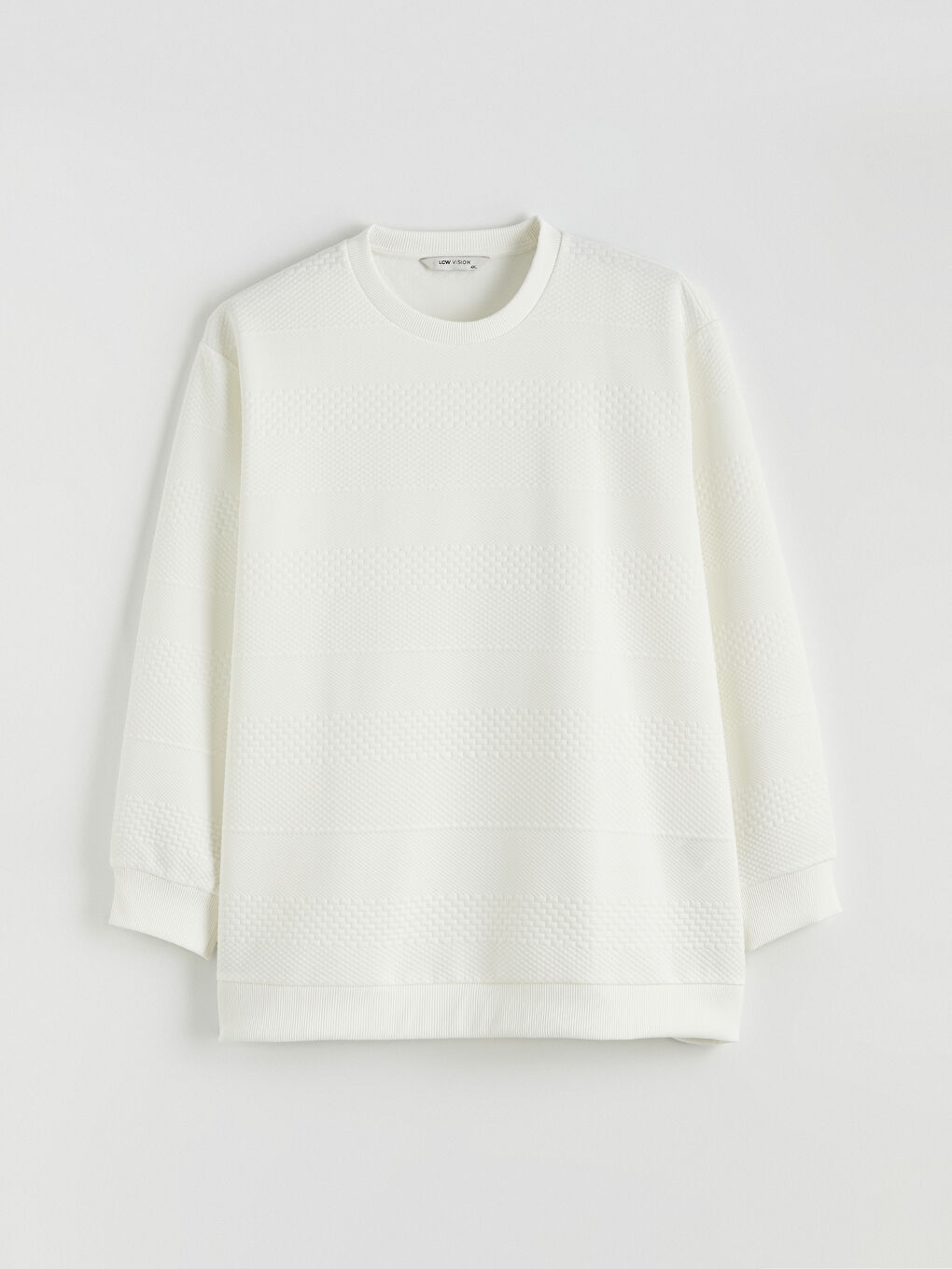 Ekru Büyük Beden Bisiklet Yaka Erkek Sweatshirt-4