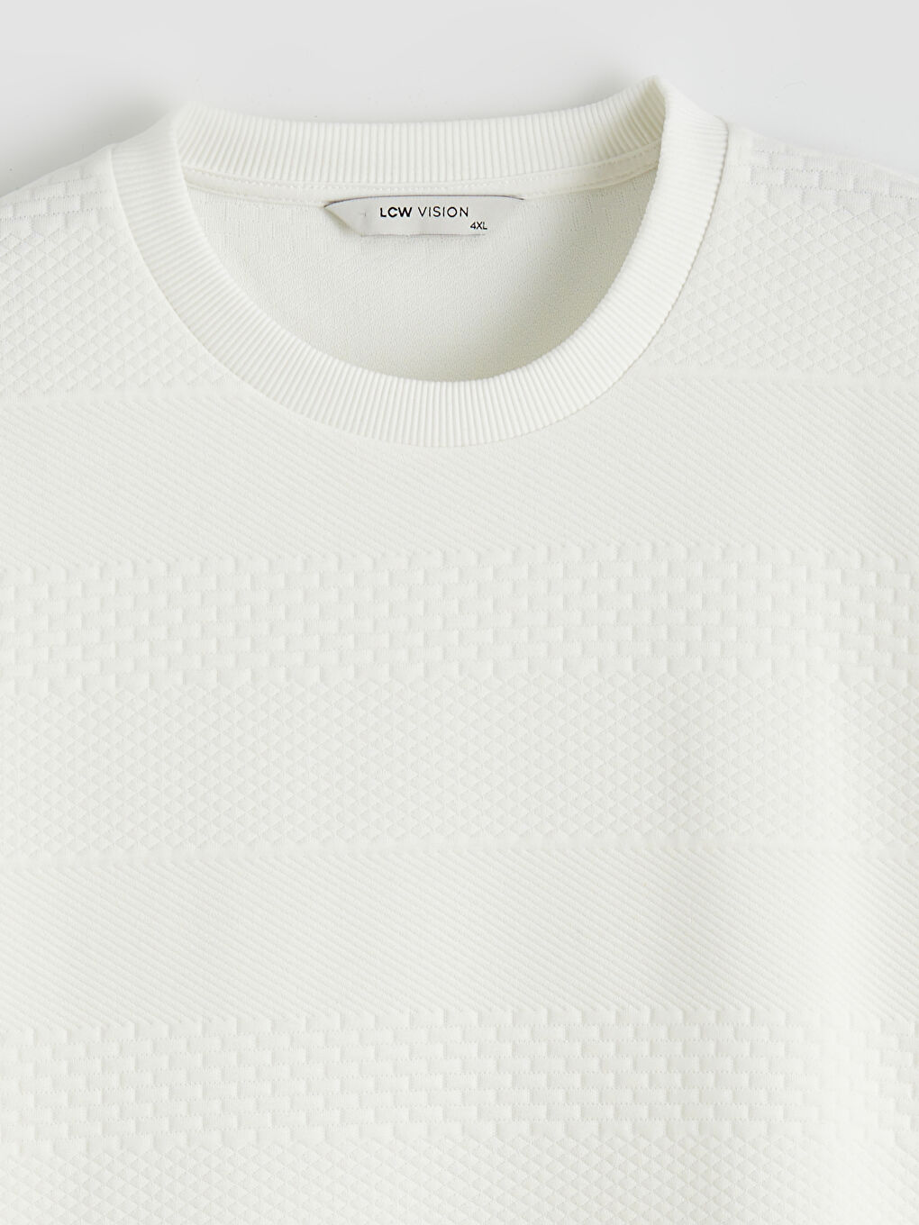 Ekru Büyük Beden Bisiklet Yaka Erkek Sweatshirt-5