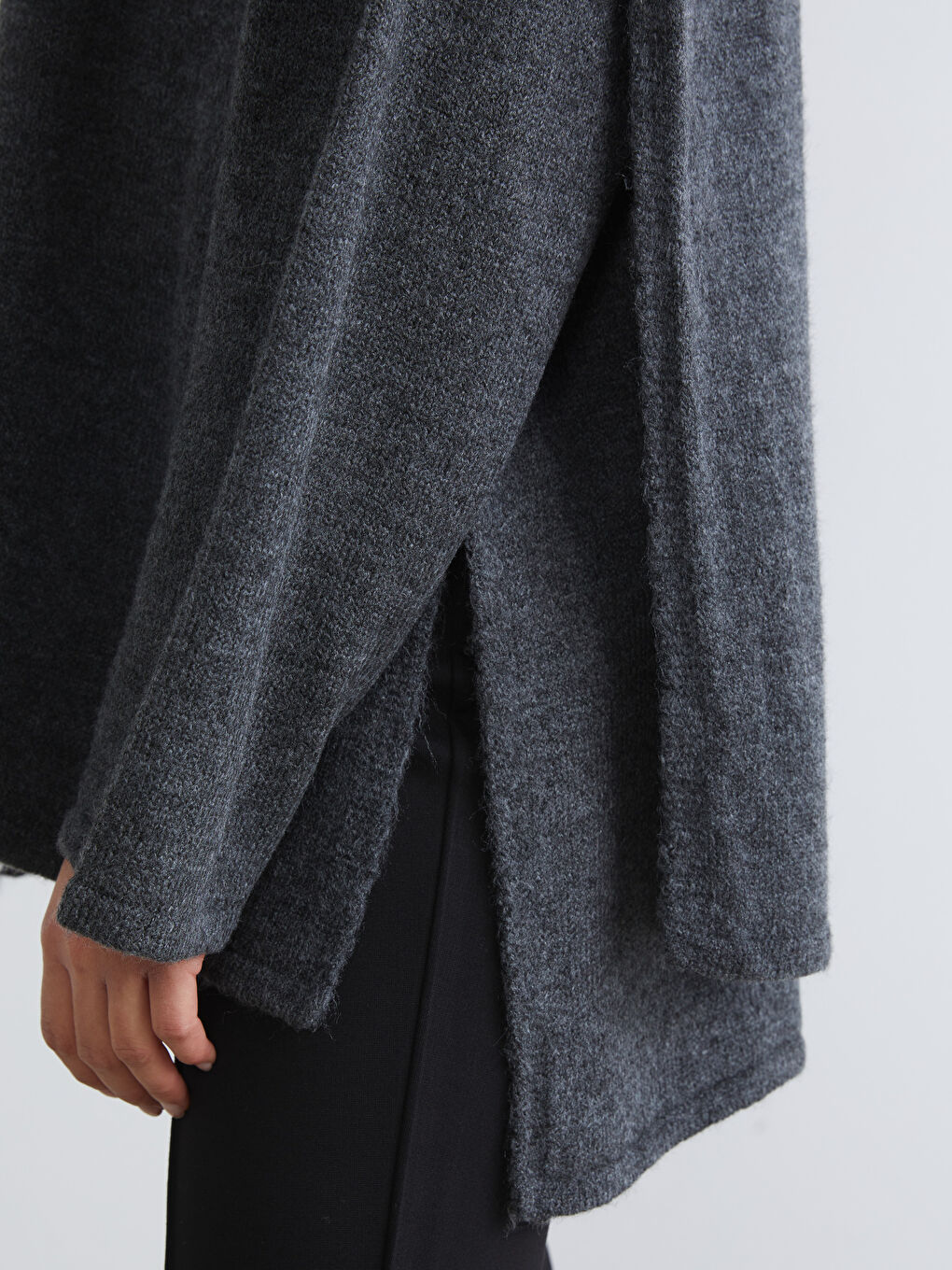Antrasit Dökümlü Şal Yaka Oversize Kadın Triko Kazak	-2