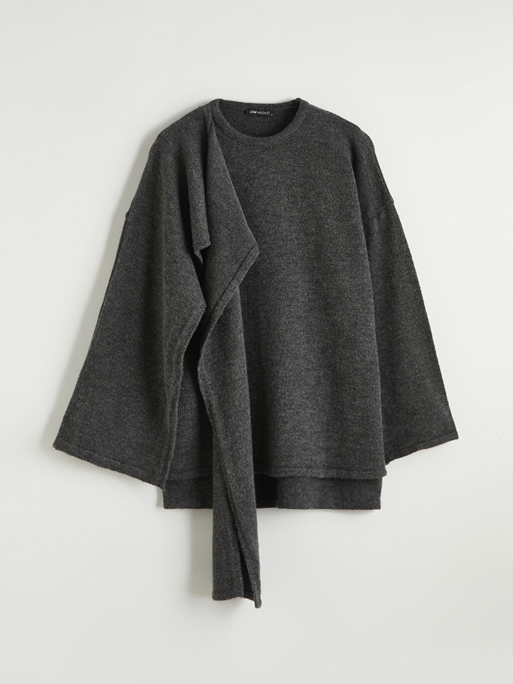 Antrasit Dökümlü Şal Yaka Oversize Kadın Triko Kazak	-4