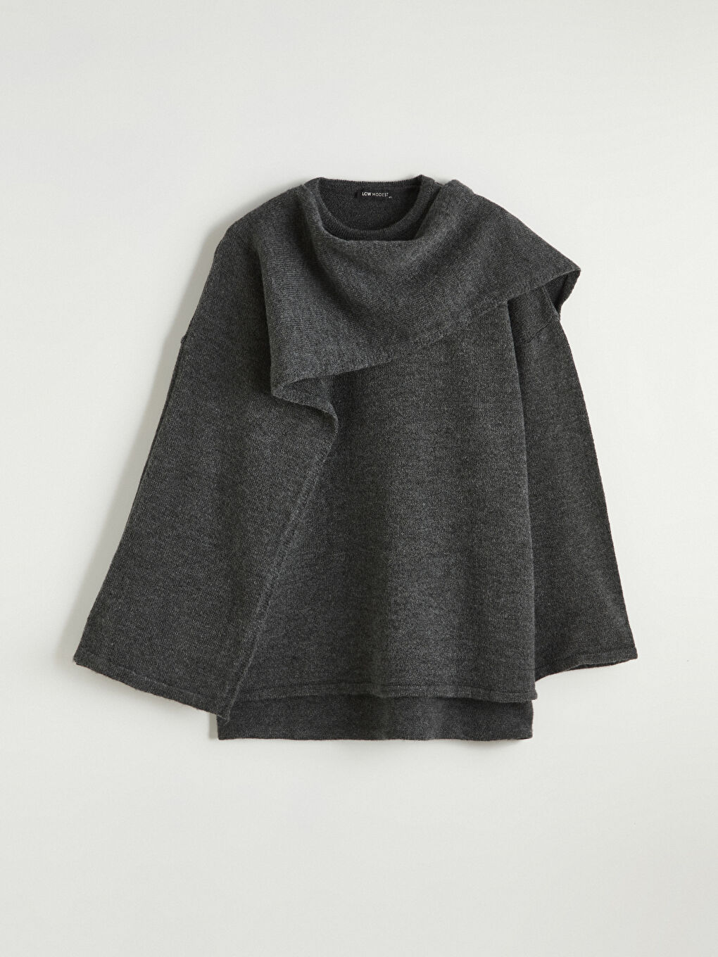 Antrasit Dökümlü Şal Yaka Oversize Kadın Triko Kazak	-5