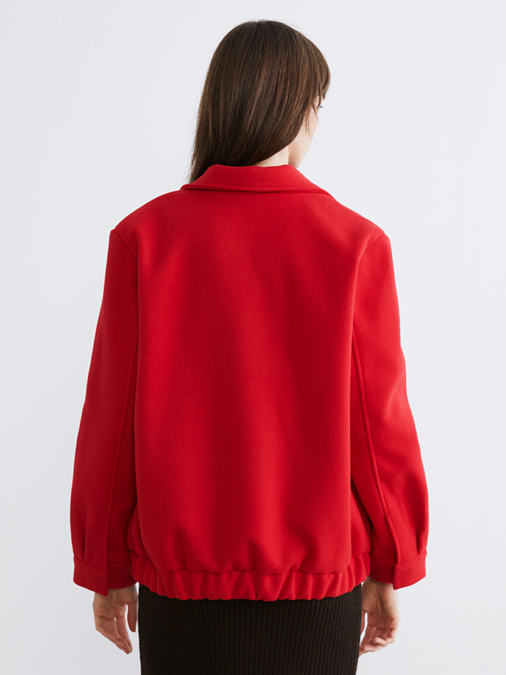 Kırmızı Polo Yaka Kadın Bomber Kaşe Ceket-4