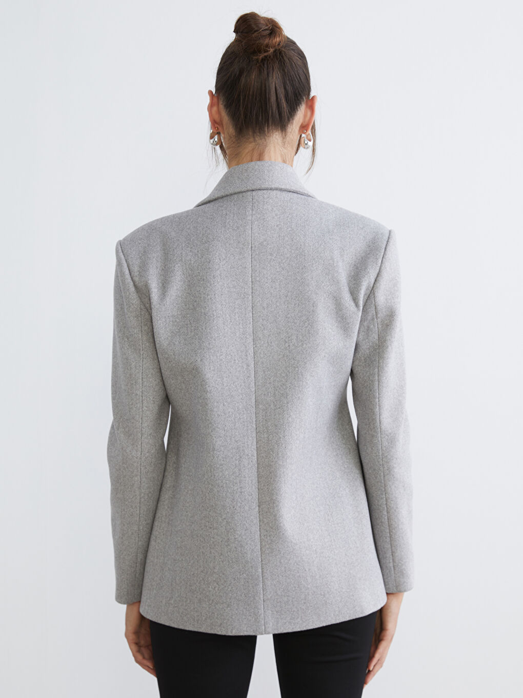 Gri Kruvaze Yaka Kadın Kaşe Blazer Ceket-4