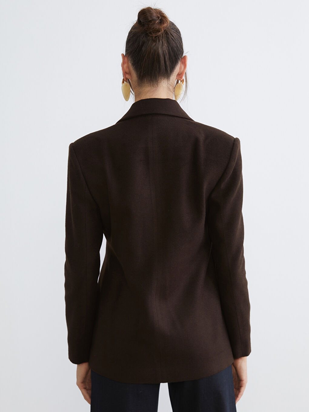 Kahverengi Kruvaze Yaka Kadın Kaşe Blazer Ceket-4