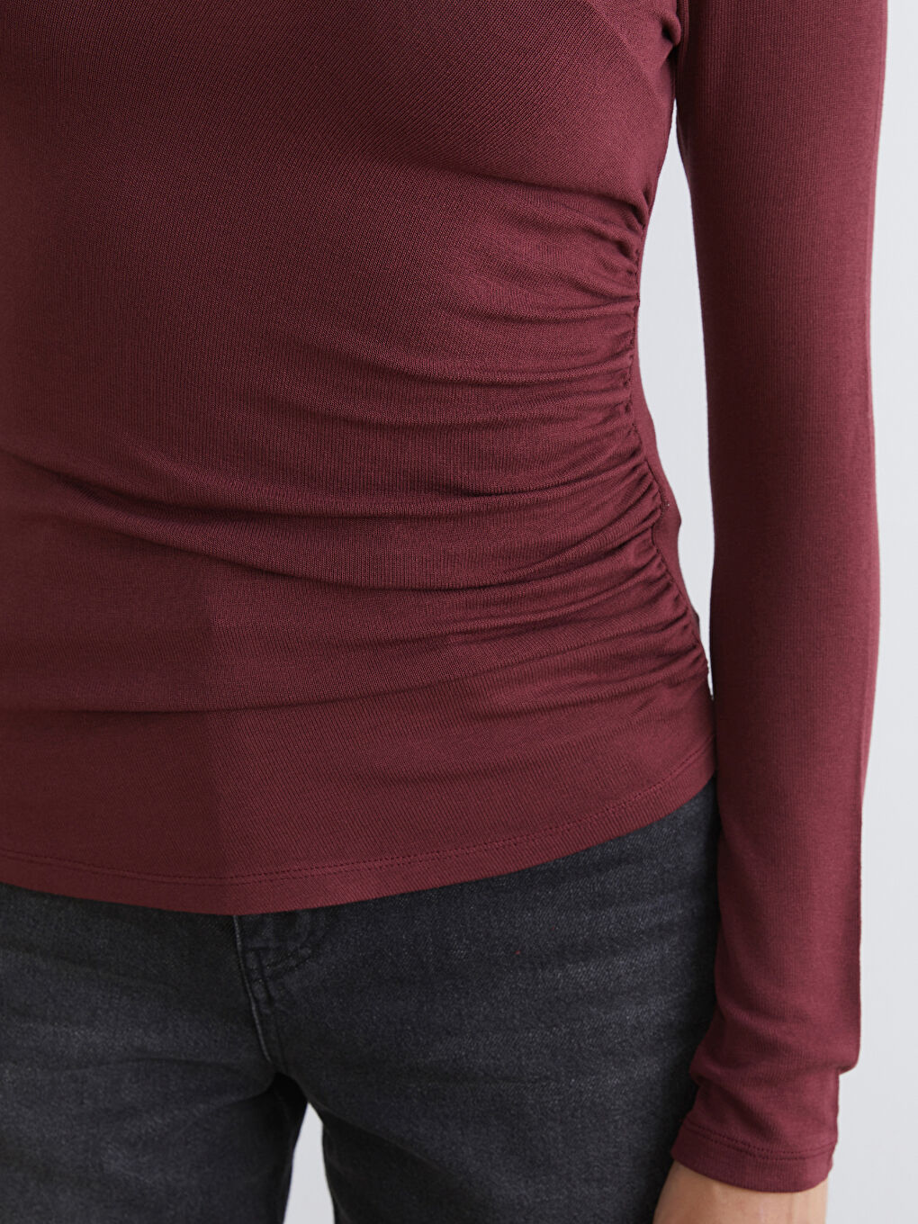 Bordo Bisiklet Yaka Büzgülü Kadın Body-2