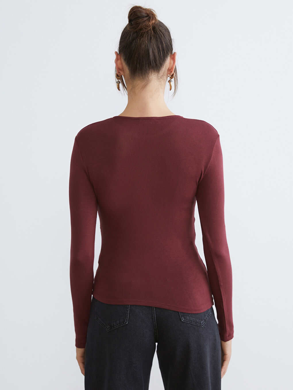 Bordo Bisiklet Yaka Büzgülü Kadın Body-3