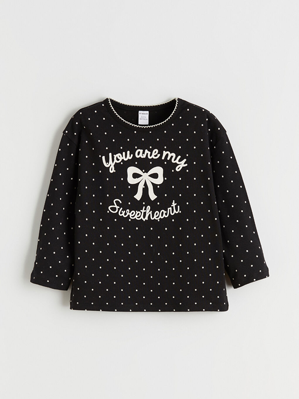 Crew Neck Ribbon Printed Girls' T-Shirt