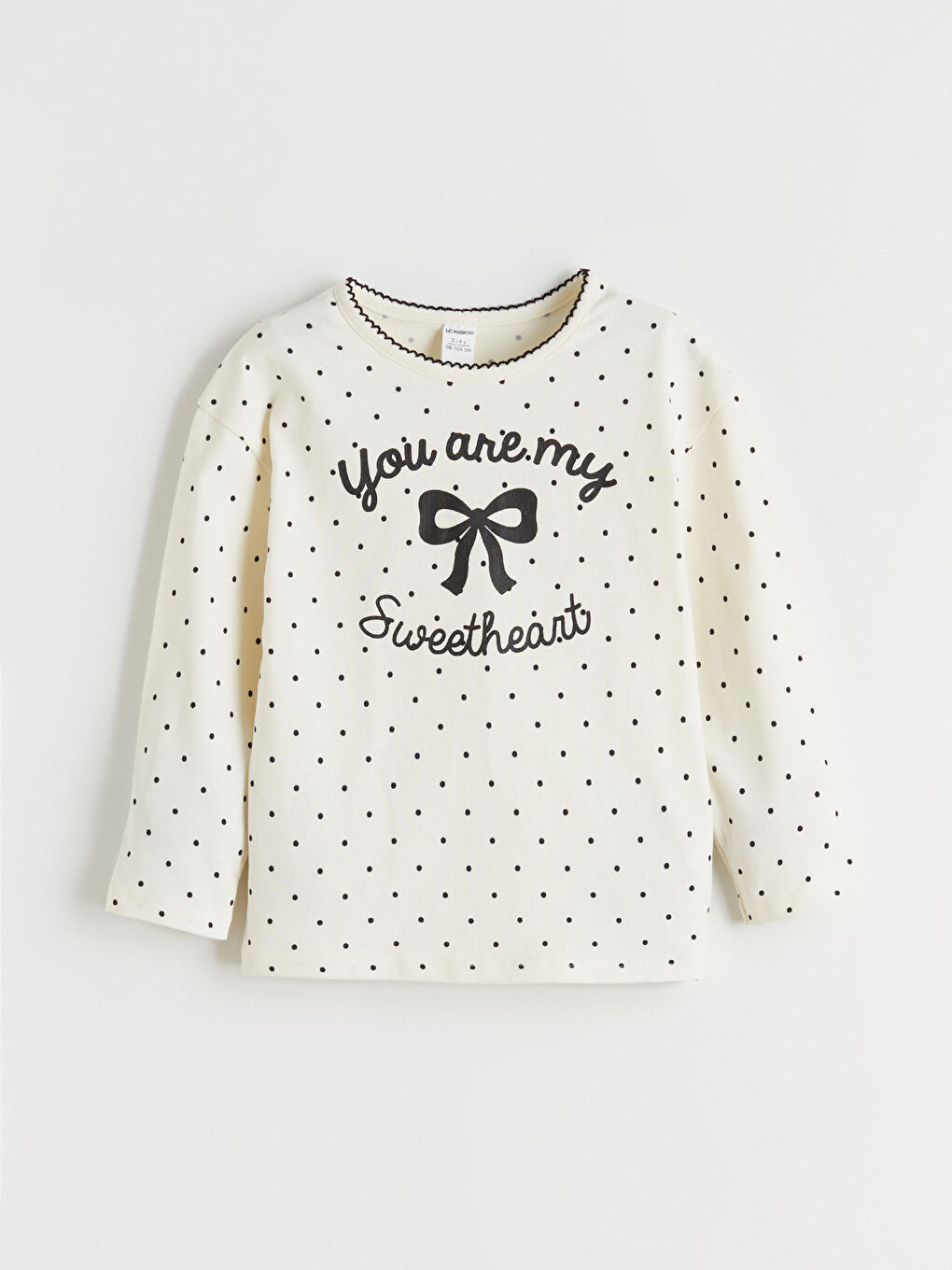 Crew Neck Ribbon Printed Girls' T-Shirt