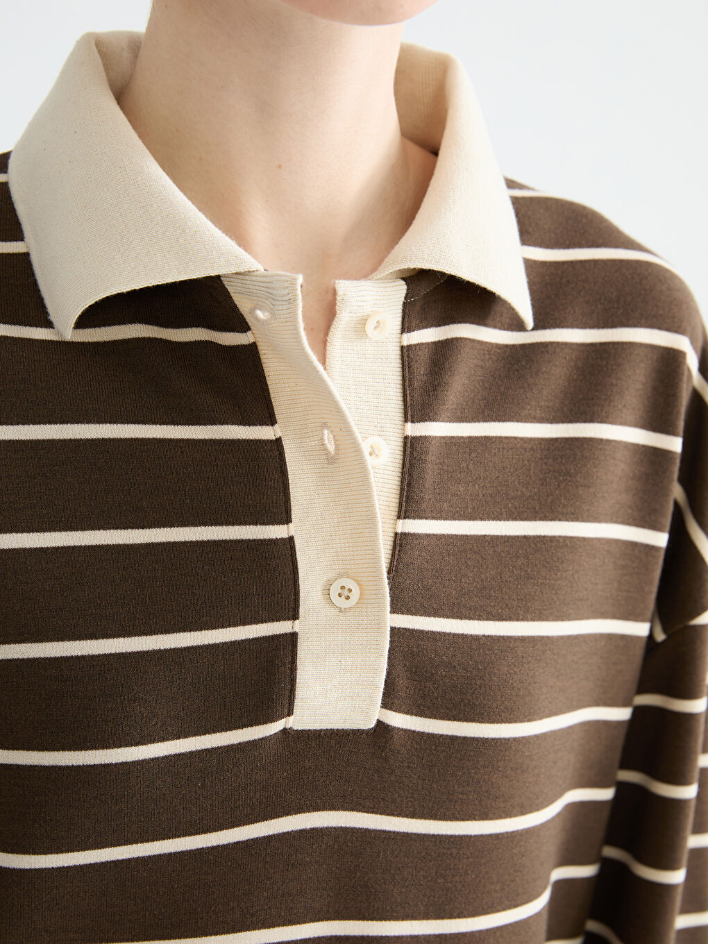 Kahverengi Gömlek Yaka Çizgili Elbise-2