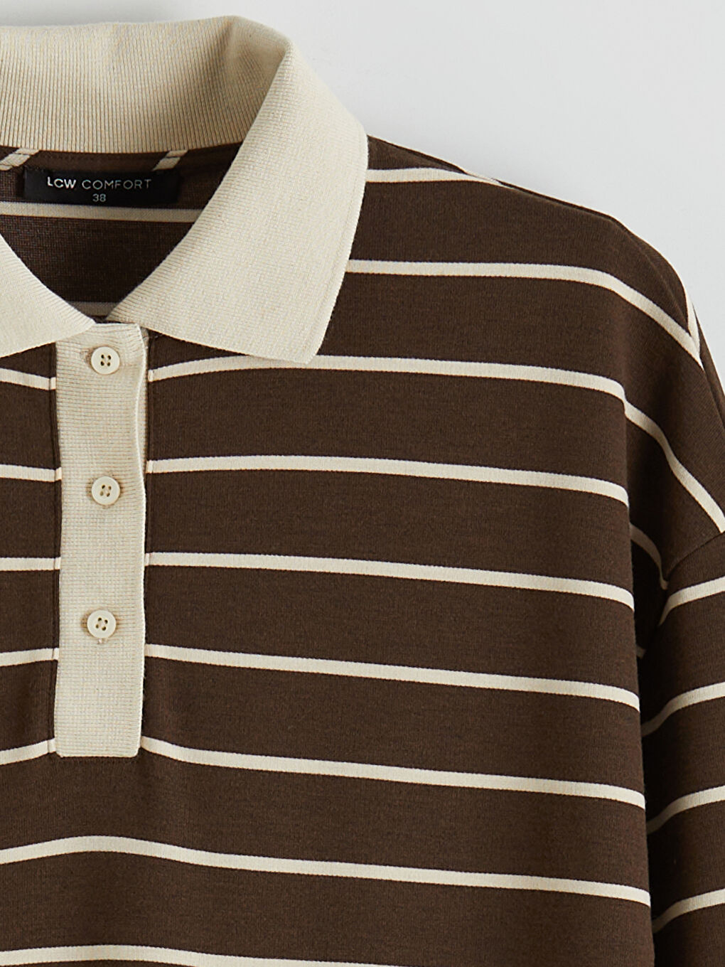 Kahverengi Gömlek Yaka Çizgili Elbise-6