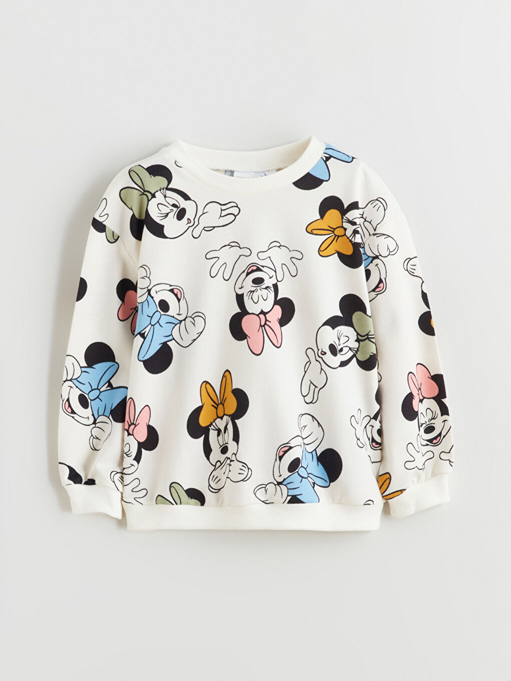 Ekru Bisiklet Yaka Minnie Mouse Baskılı Kız Bebek Sweatshirt ve Tayt-1