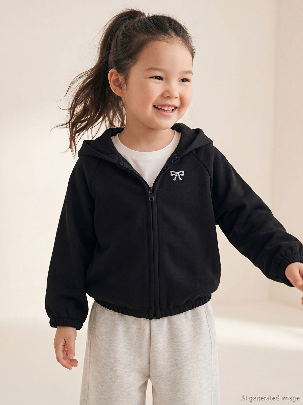 Толстовка на молнии с вышивкой в виде банта для девочек