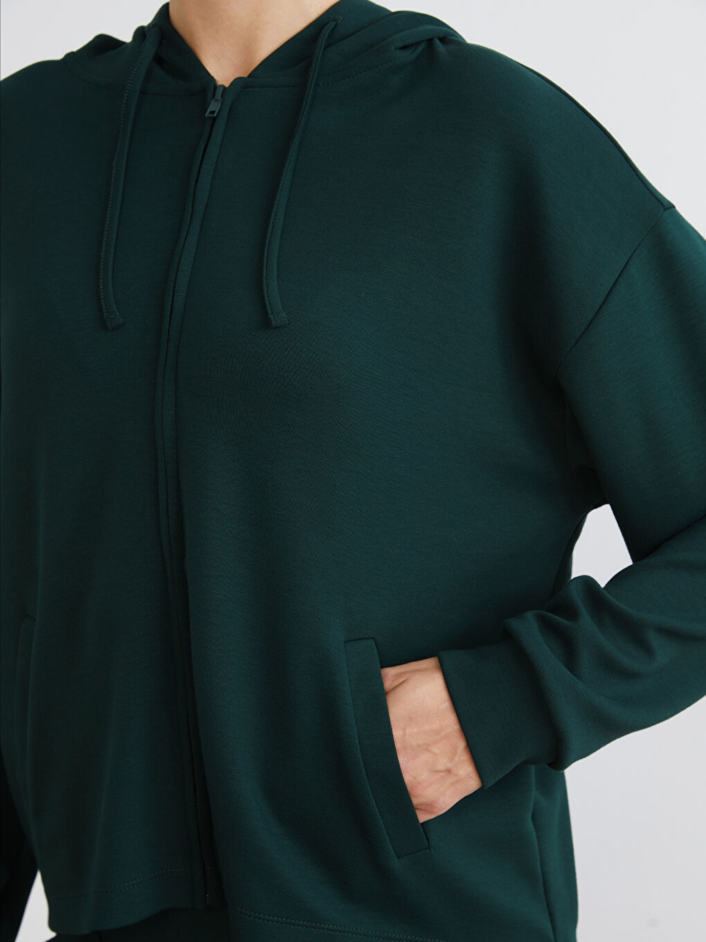 Petrol Kapüşonlu Kadın Fermuarlı Sweatshirt-2