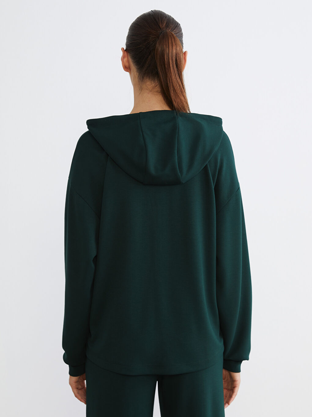 Petrol Kapüşonlu Kadın Fermuarlı Sweatshirt-3