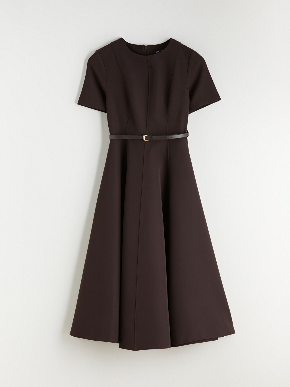 Kahverengi Bisiklet Yaka Belden Oturtmalı Elbise-5