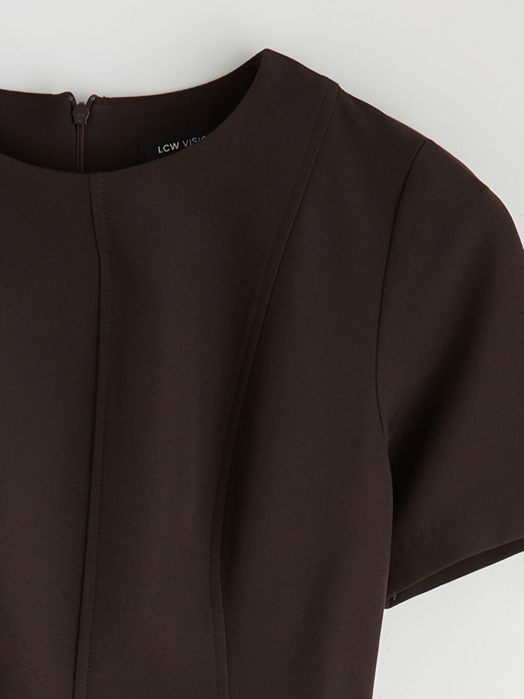 Kahverengi Bisiklet Yaka Belden Oturtmalı Elbise-6