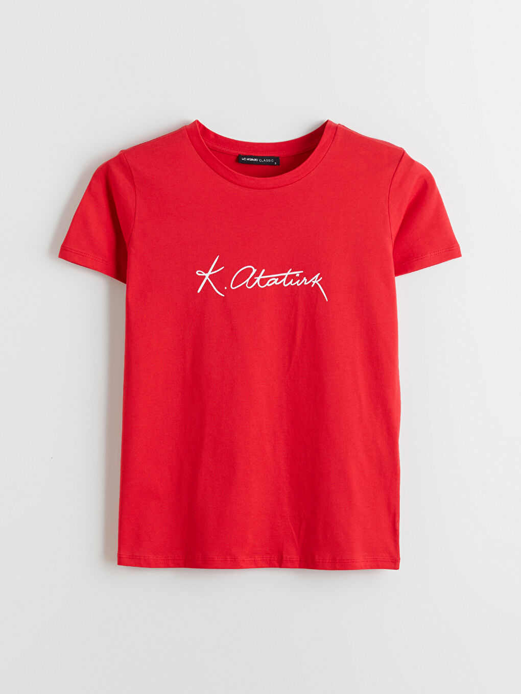 Kırmızı Bisiklet Yaka Atatürk Temalı Kadın Tişört-4