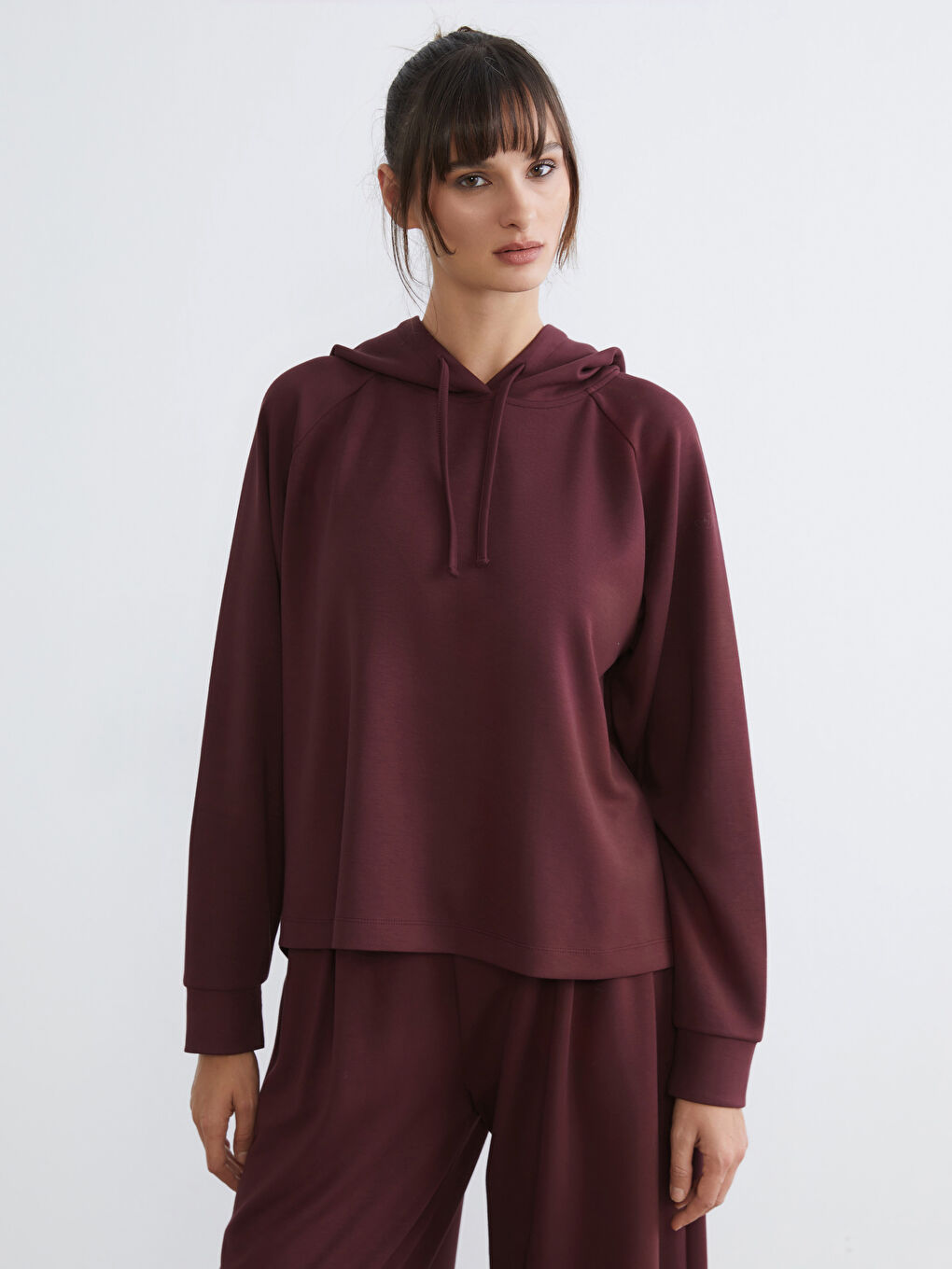 Bordo Bağcıklı Kadın Hoodie