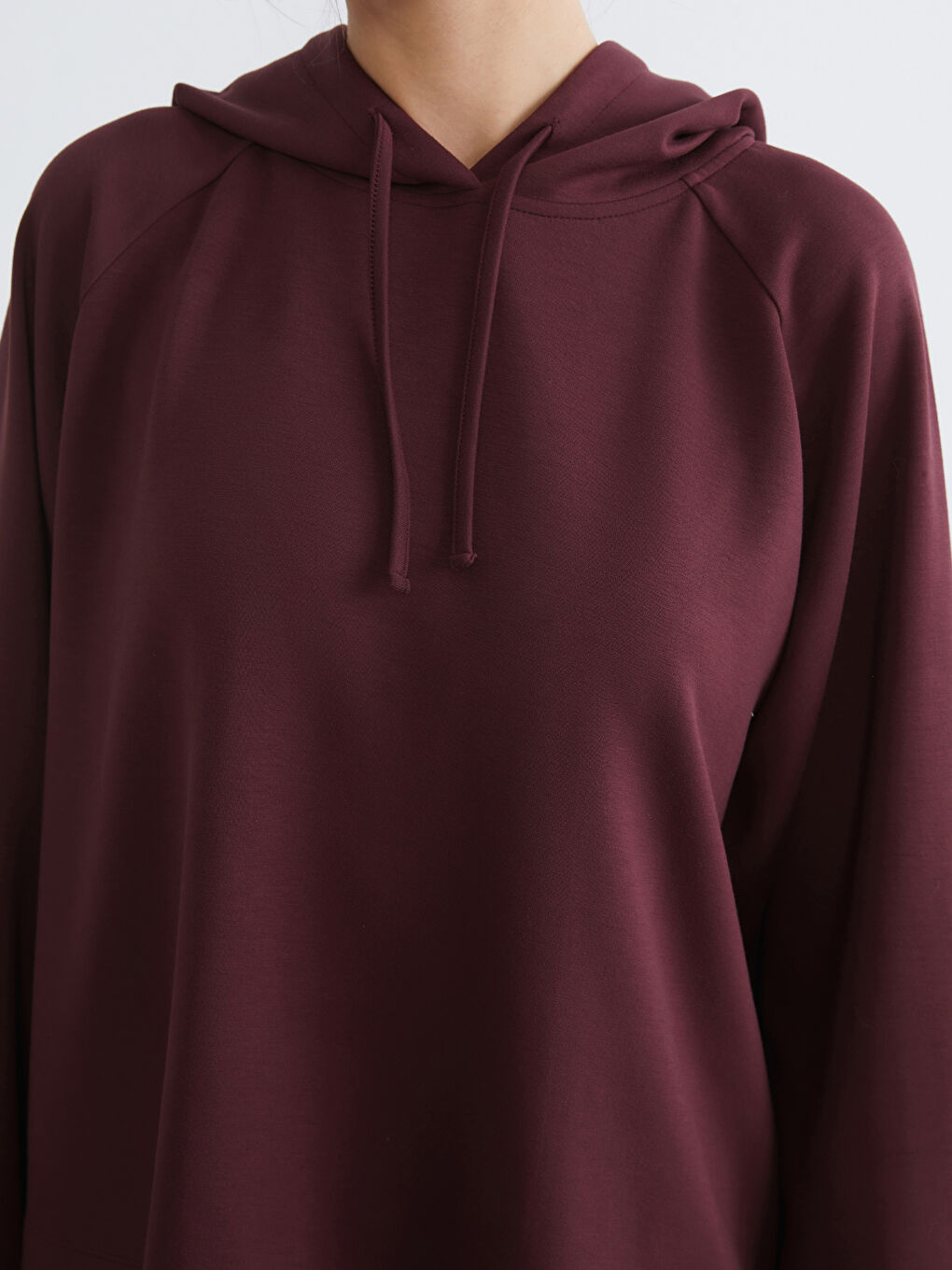 Bordo Bağcıklı Kadın Hoodie-2