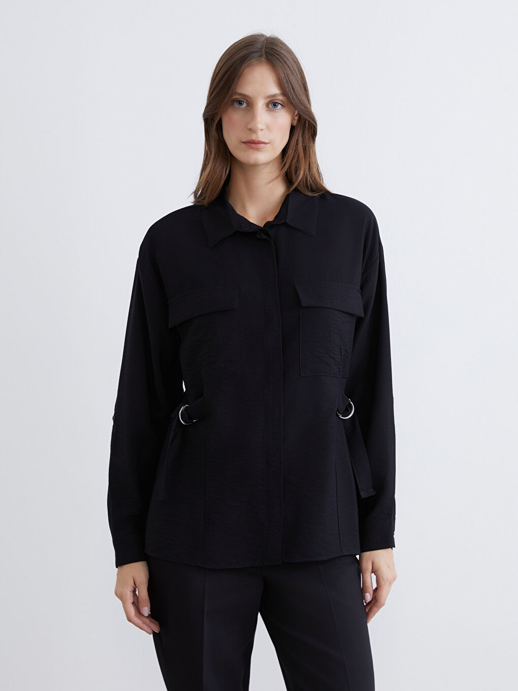 Siyah Loose Fit Kadın Gömlek