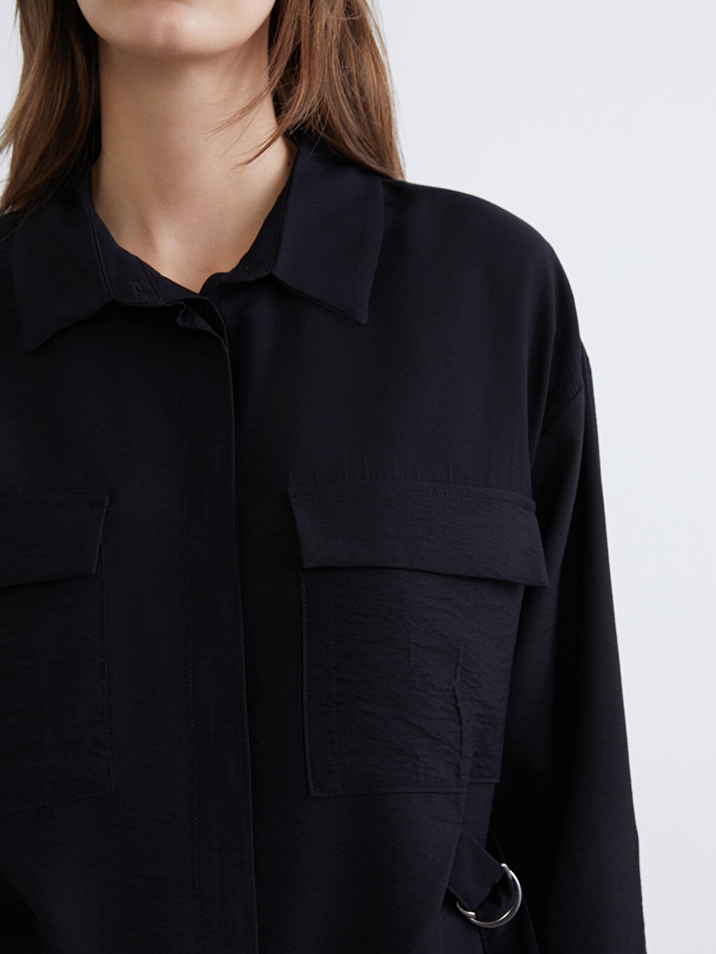 Siyah Loose Fit Kadın Gömlek-2