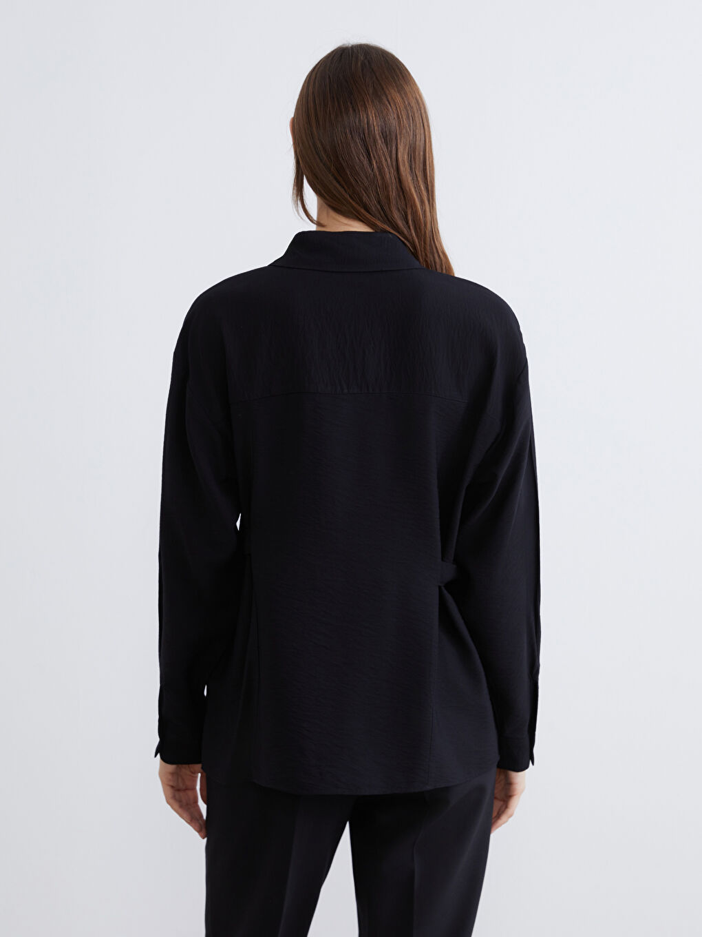 Siyah Loose Fit Kadın Gömlek-3