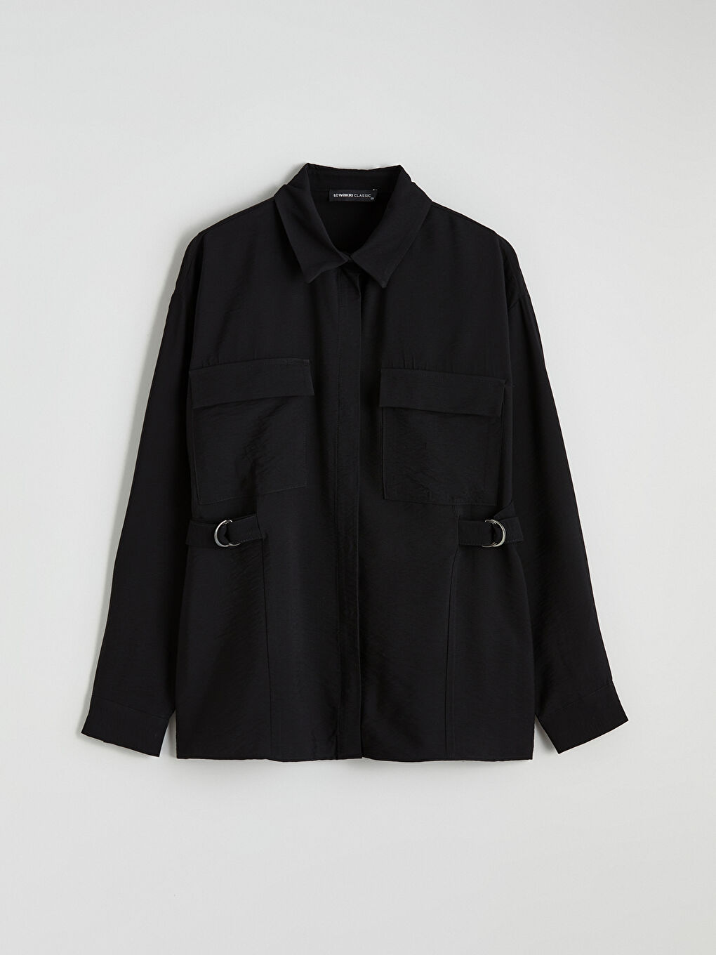 Siyah Loose Fit Kadın Gömlek-4