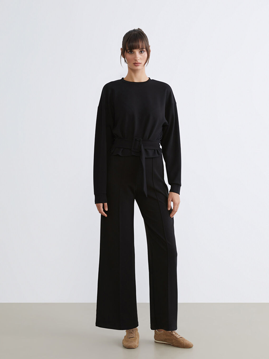 Siyah Yüksek Belli Kadın Eşofman Altı