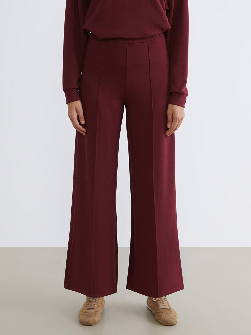 Bordo Yüksek Belli Kadın Eşofman Altı-1