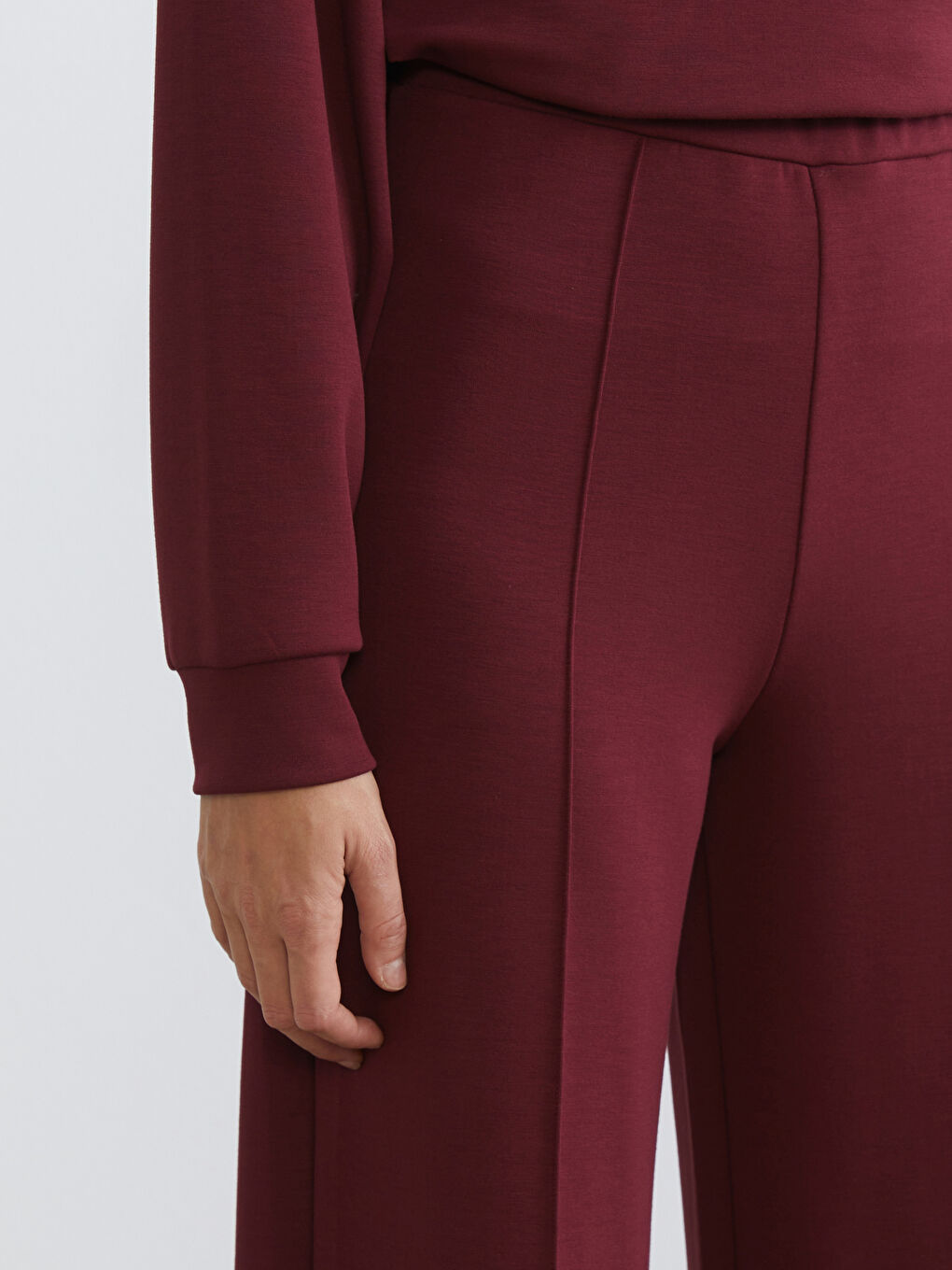 Bordo Yüksek Belli Kadın Eşofman Altı-2