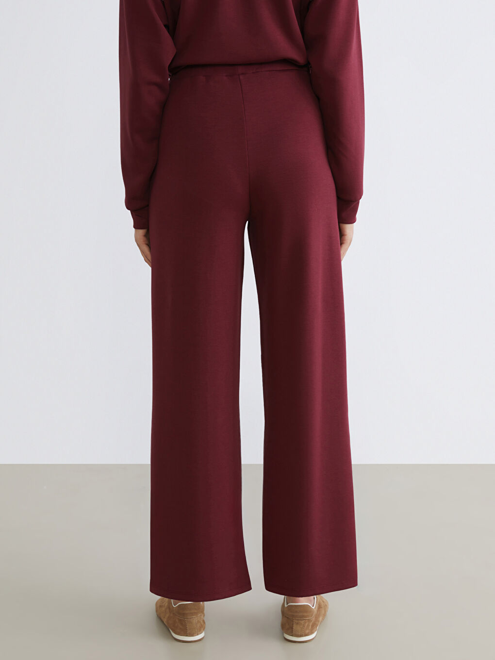 Bordo Yüksek Belli Kadın Eşofman Altı-3