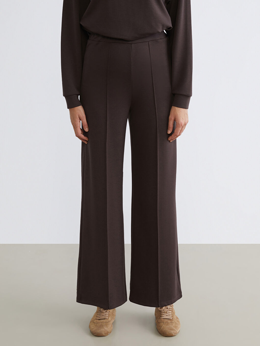 Kahverengi Yüksek Belli Kadın Eşofman Altı-1