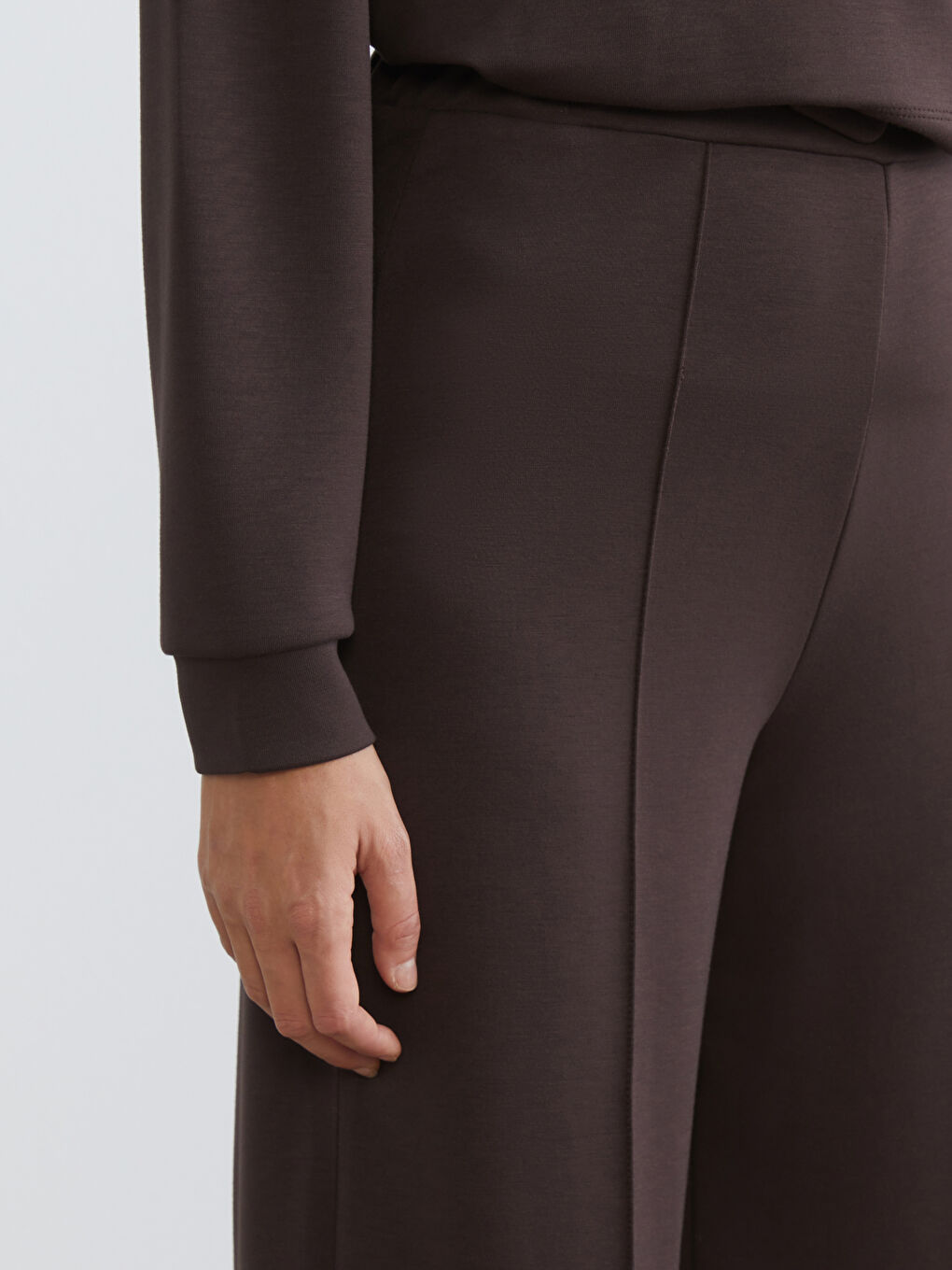 Kahverengi Yüksek Belli Kadın Eşofman Altı-2