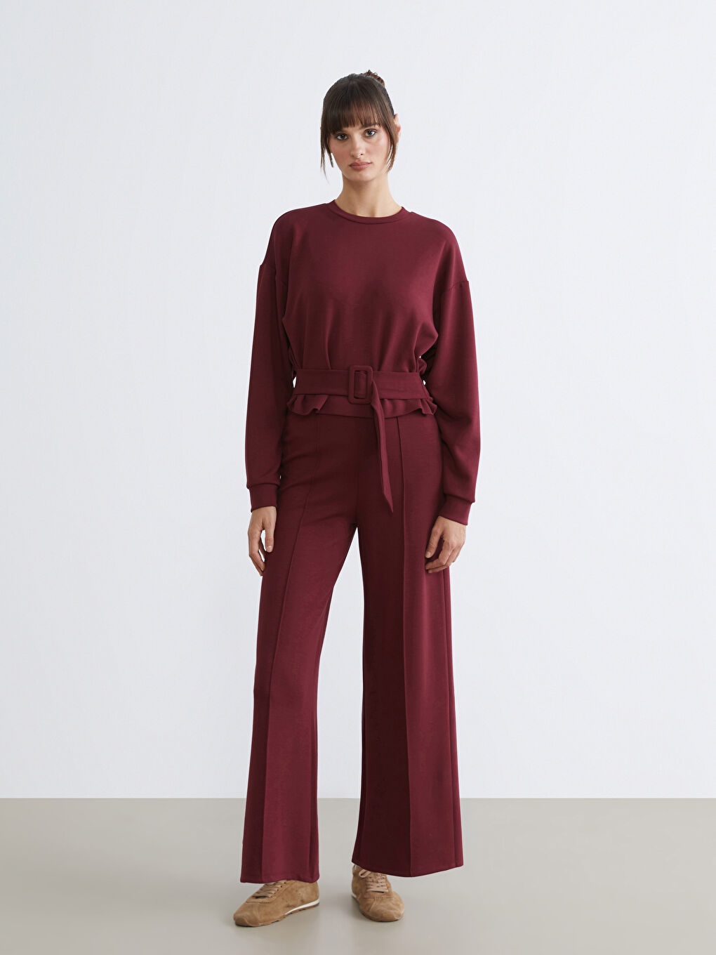 Bordo Kemer Detaylı Kadın Sweatshirt-2