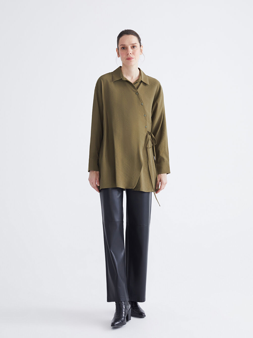 Košulja Tunika od Mešavine Modala za Žene-1