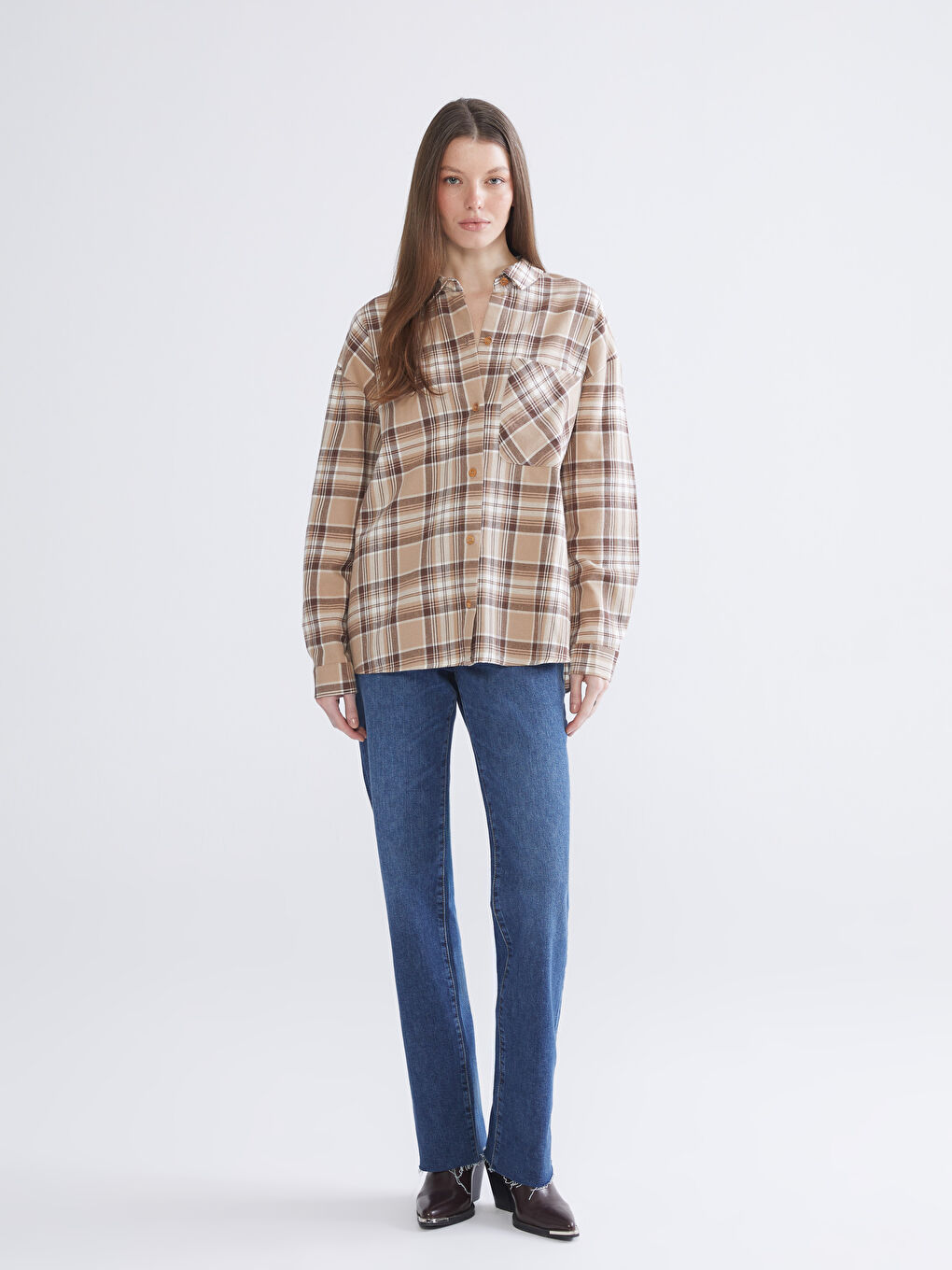 قميص نساء كارو أوفرسايز-1