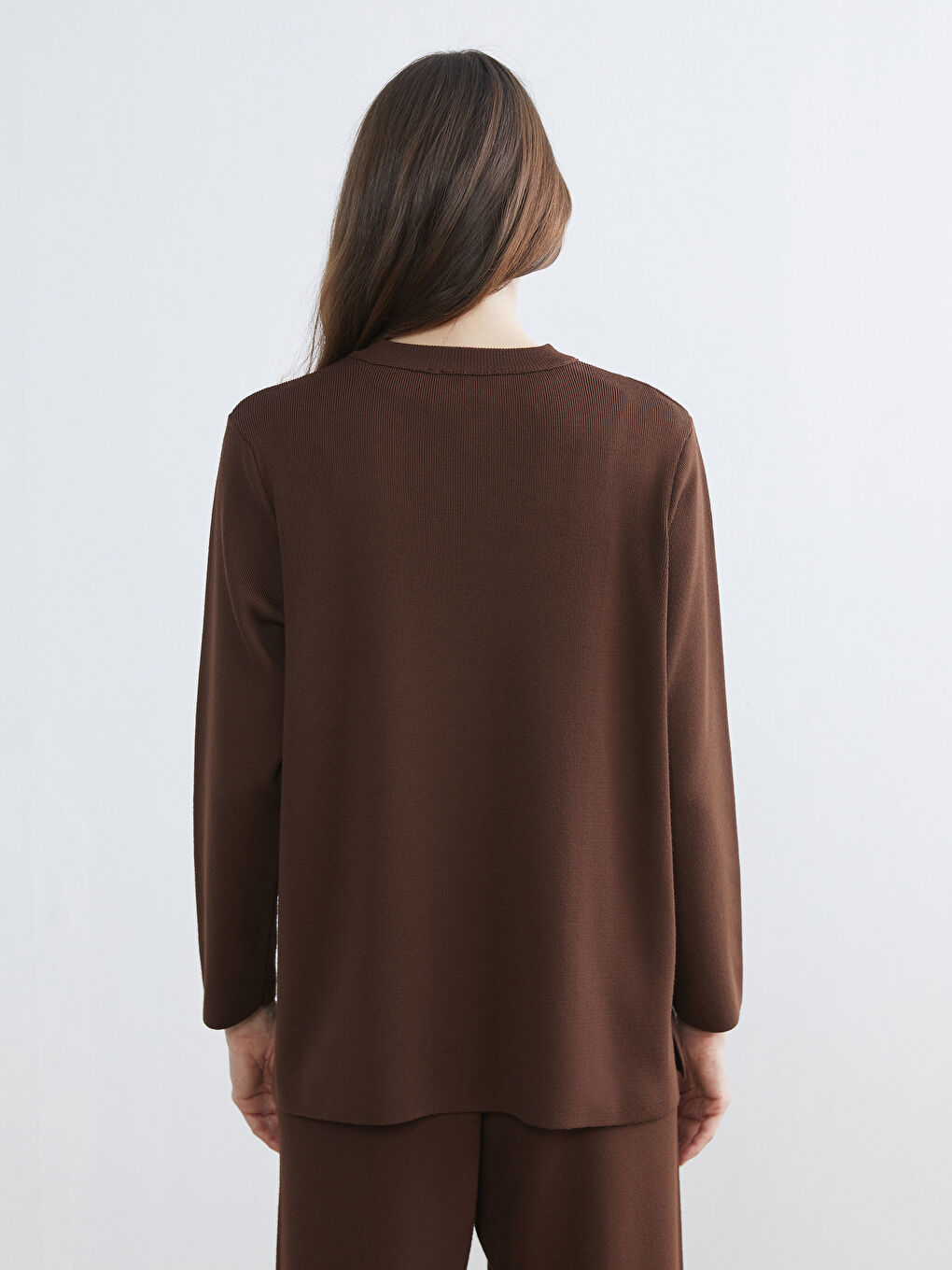 Kahverengi Bisiklet Yaka Kadın Triko Hırka-3