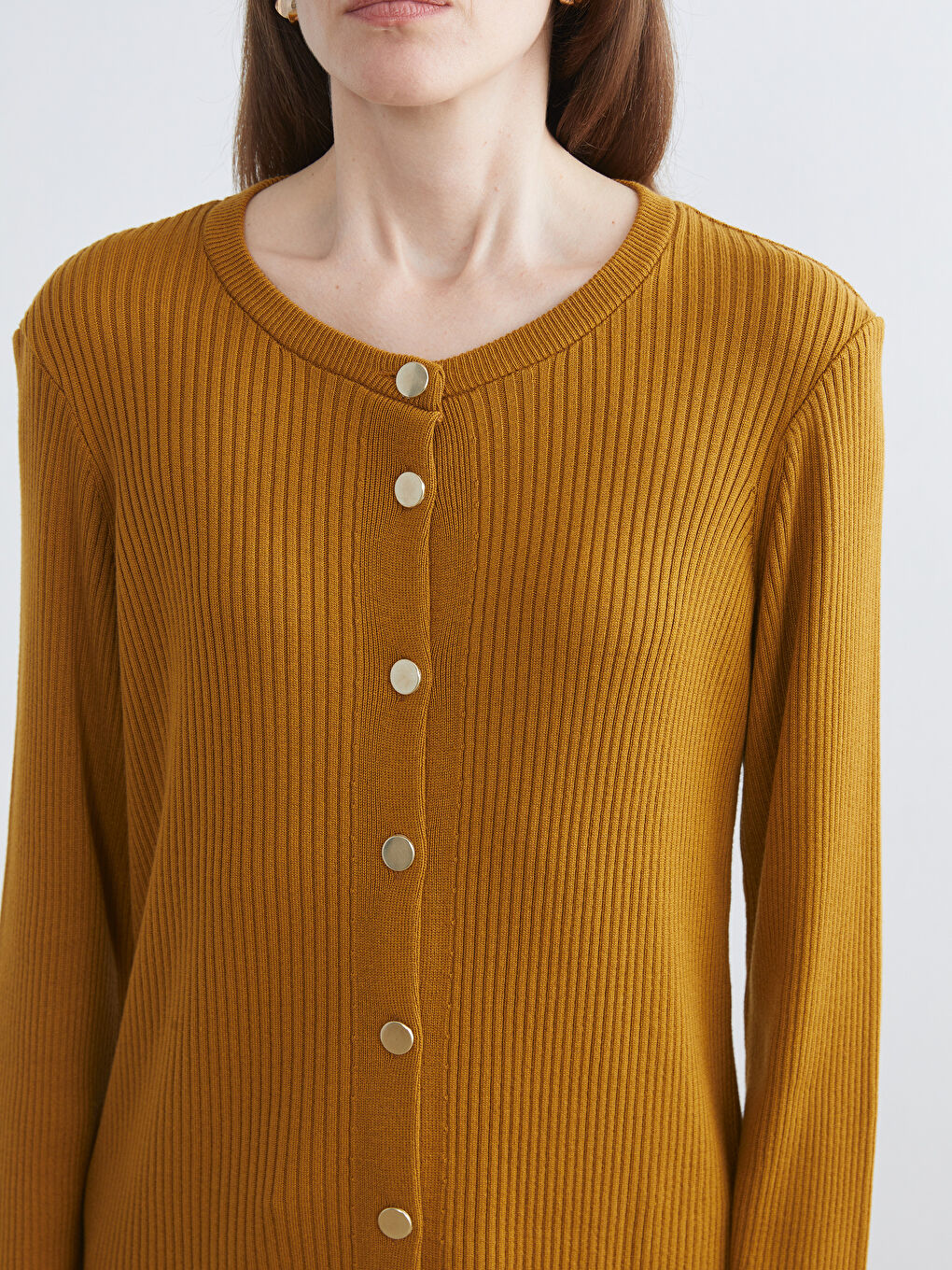 Sarı Bisiklet Yaka Kadın Triko Hırka-2