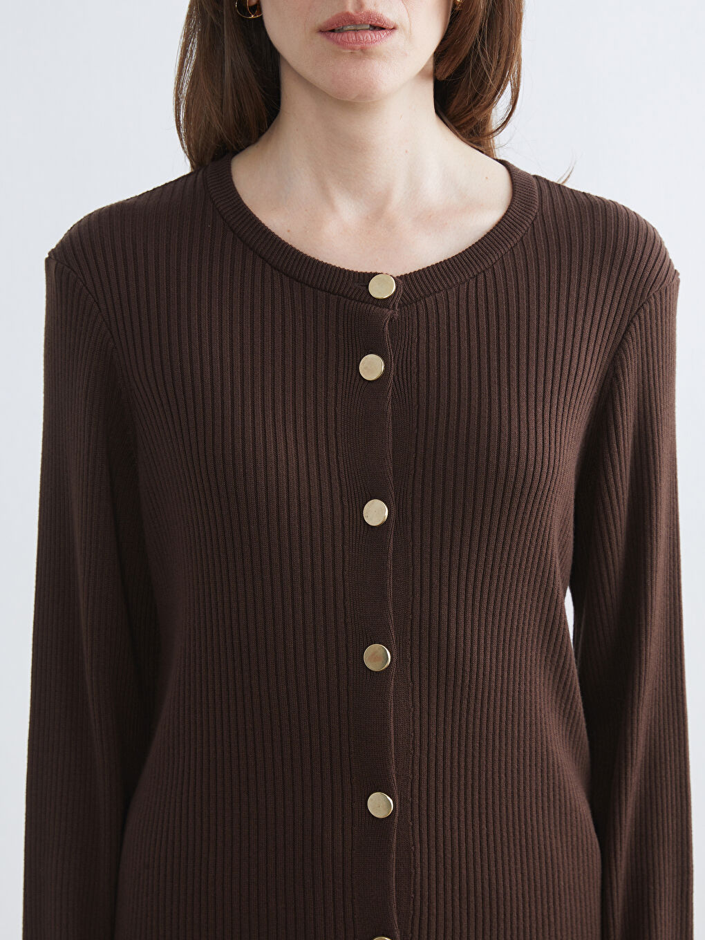 Kahverengi Bisiklet Yaka Kadın Triko Hırka-2