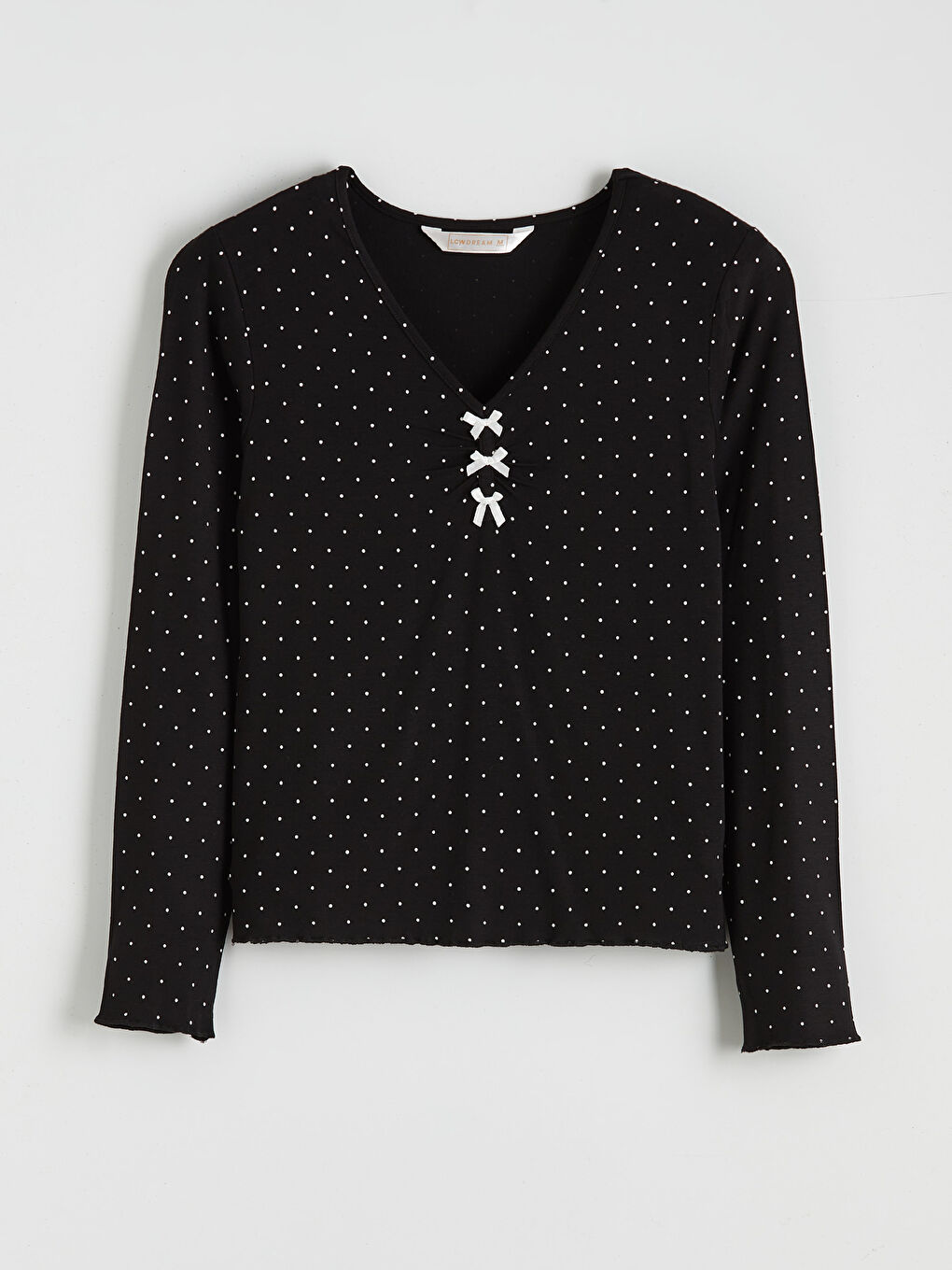 Siyah V Yaka Puantiyeli Kadın Pijama Üstü