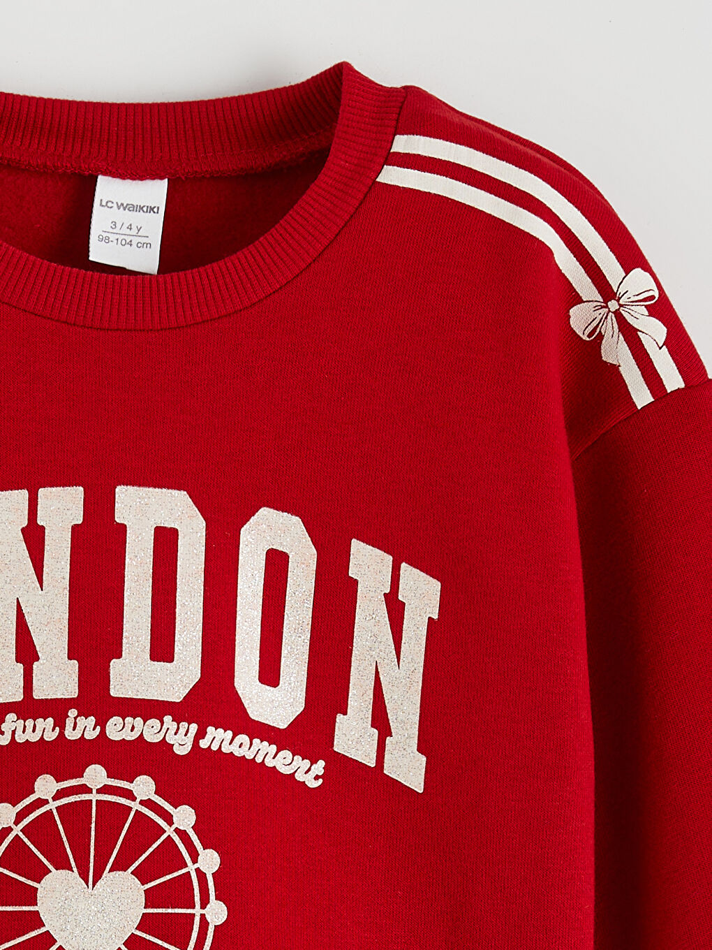 Kırmızı Bisiklet Yaka London Baskılı Kız Çocuk Sweatshirt-2