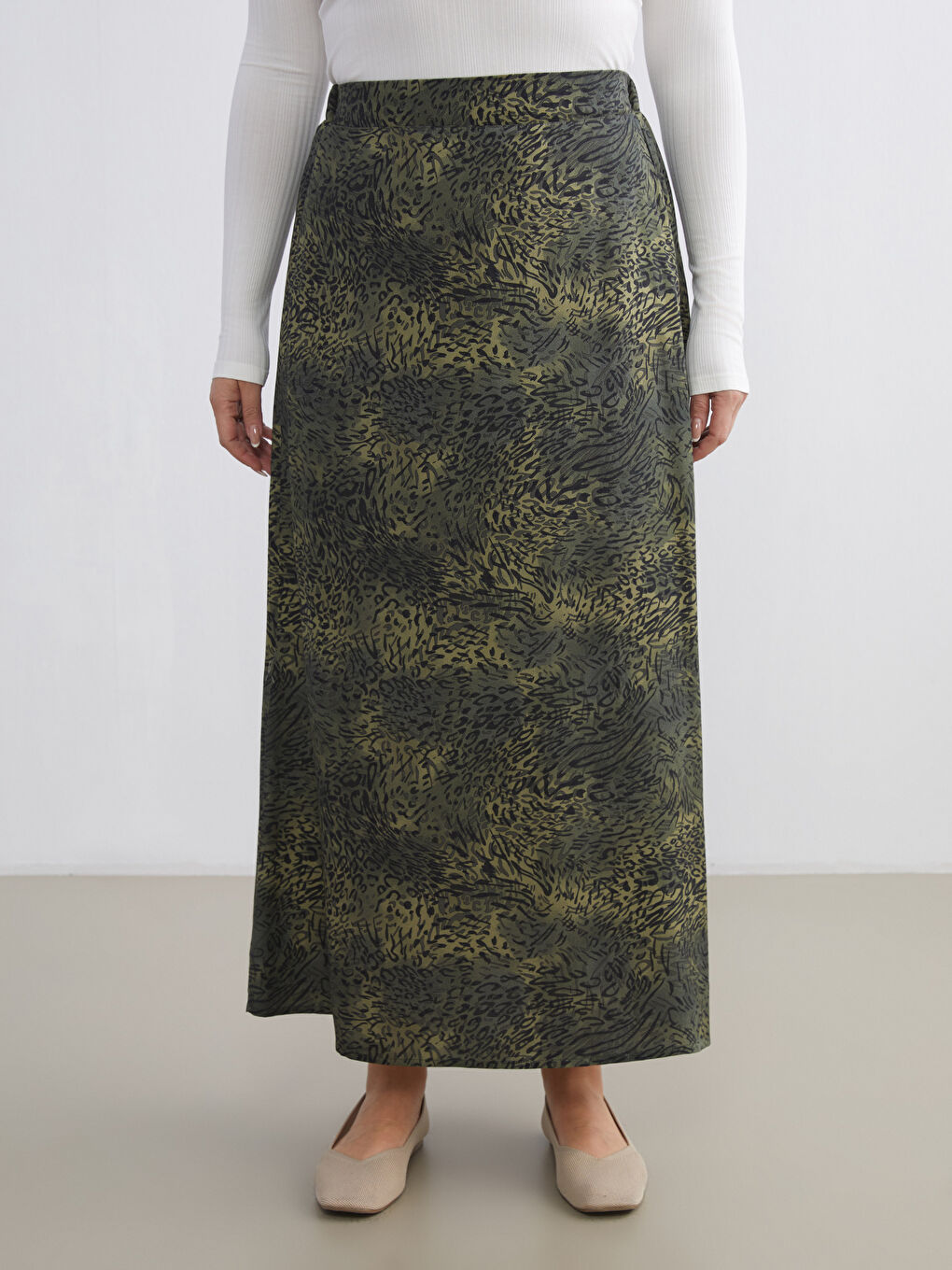 Haki Beli Lastikli A Kesim Etek-1