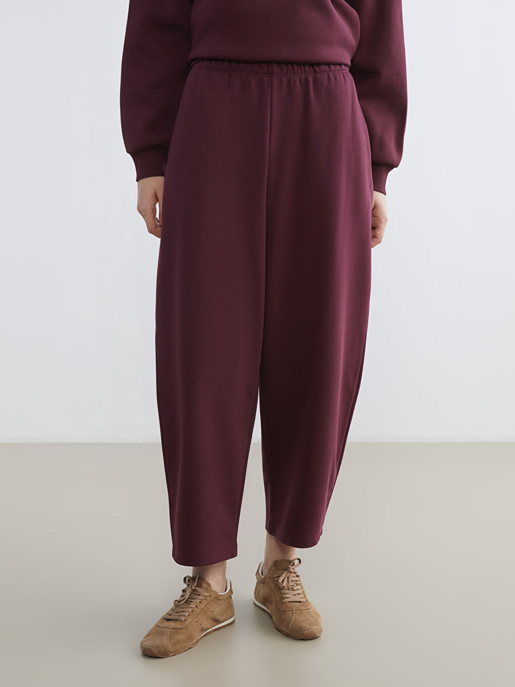 Mürdüm Beli Lastikli Kadın Kalın Eşofman Altı-1