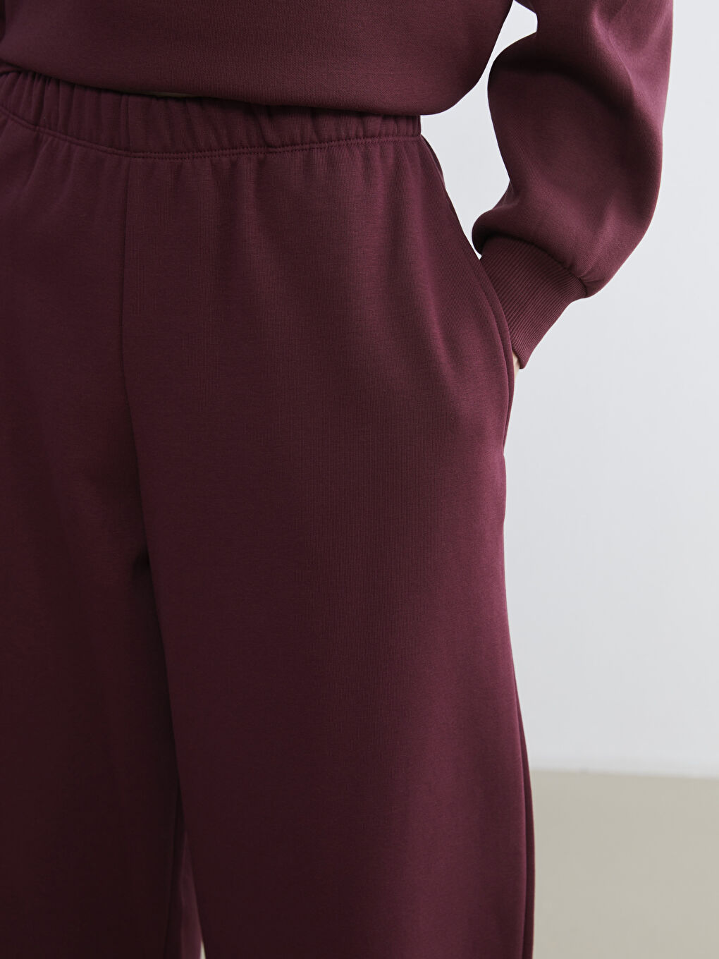 Mürdüm Beli Lastikli Kadın Kalın Eşofman Altı-2