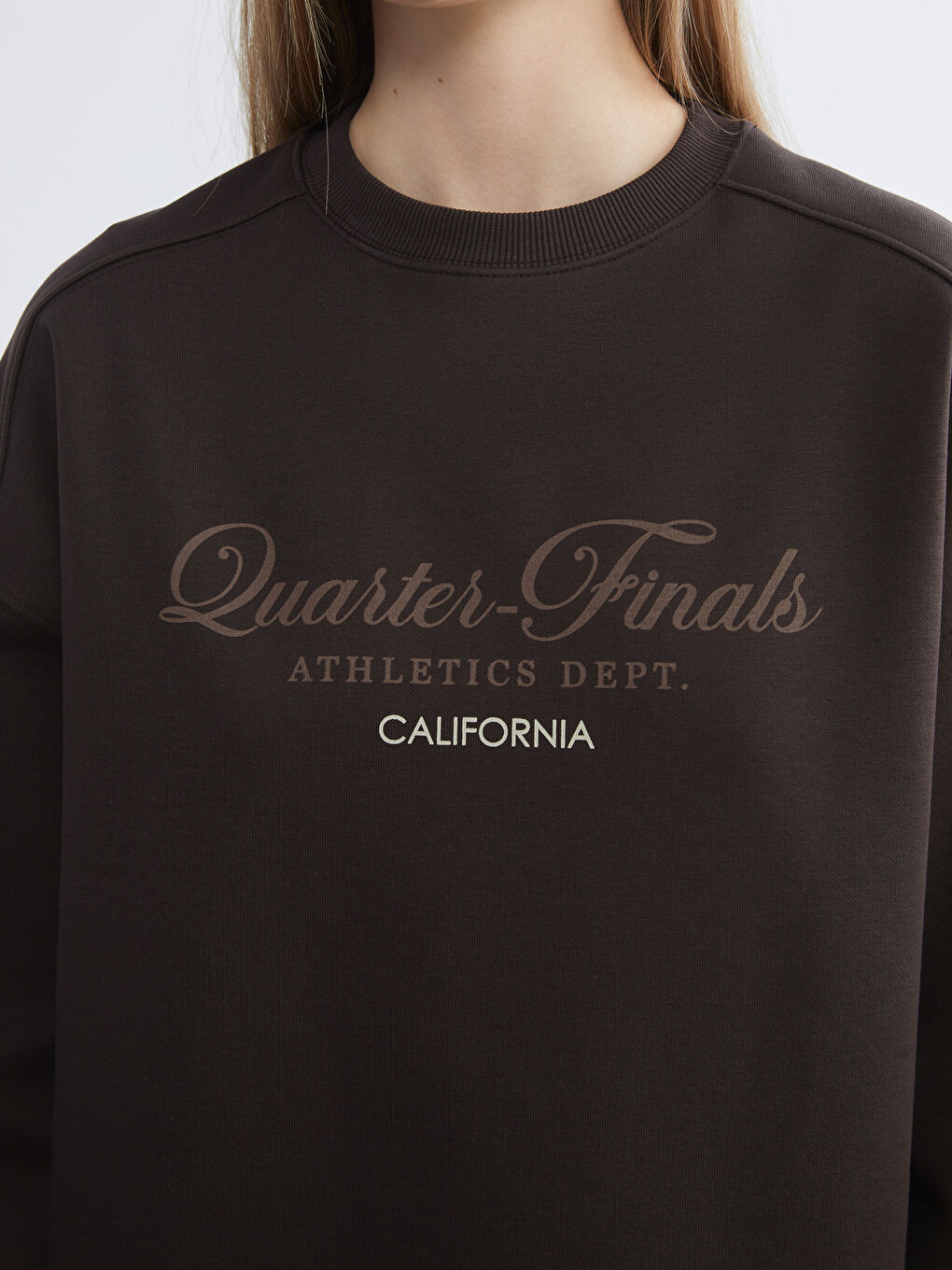 Kahverengi California Baskılı Kadın Kalın Sweatshirt-2