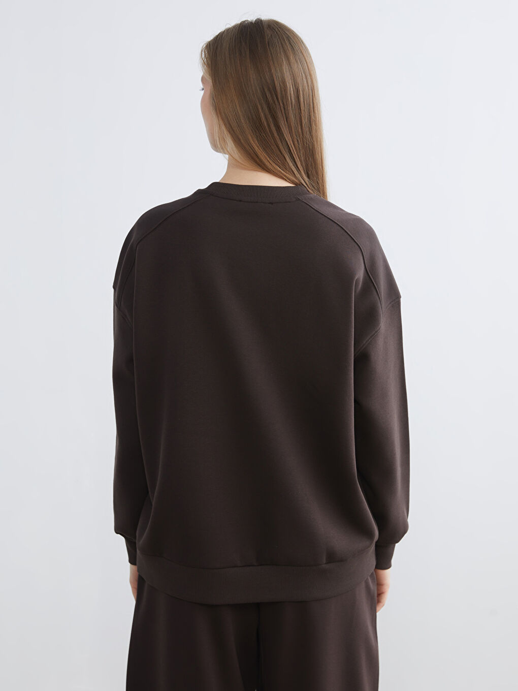 Kahverengi California Baskılı Kadın Kalın Sweatshirt-3