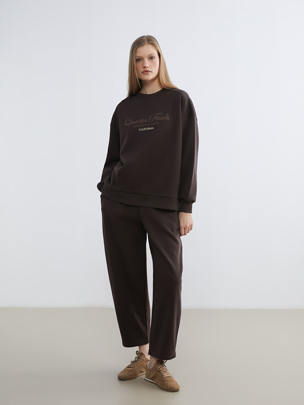 Kahverengi Beli Lastikli Kadın Kalın Eşofman Altı