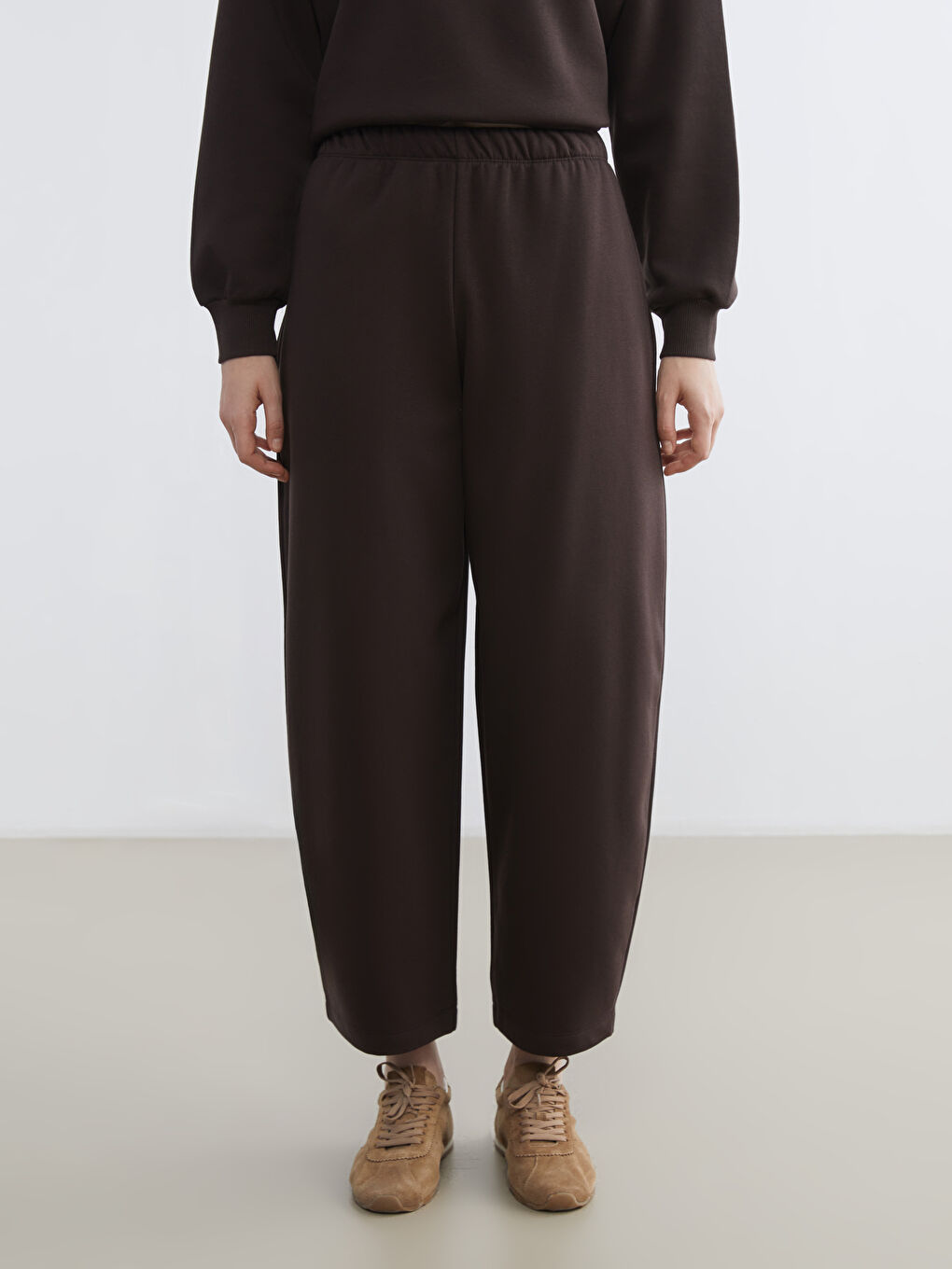 Kahverengi Beli Lastikli Kadın Kalın Eşofman Altı-1