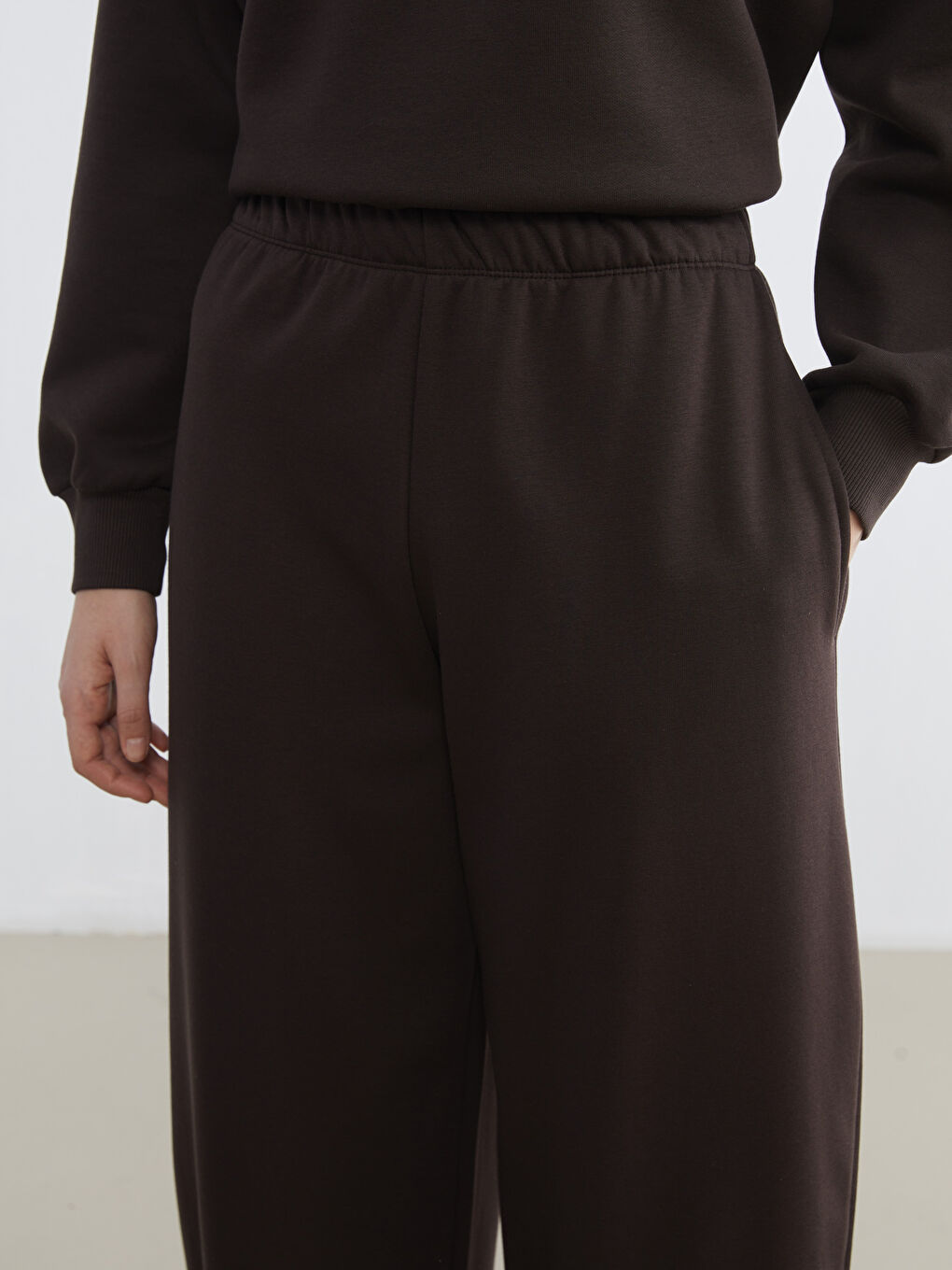 Kahverengi Beli Lastikli Kadın Kalın Eşofman Altı-2