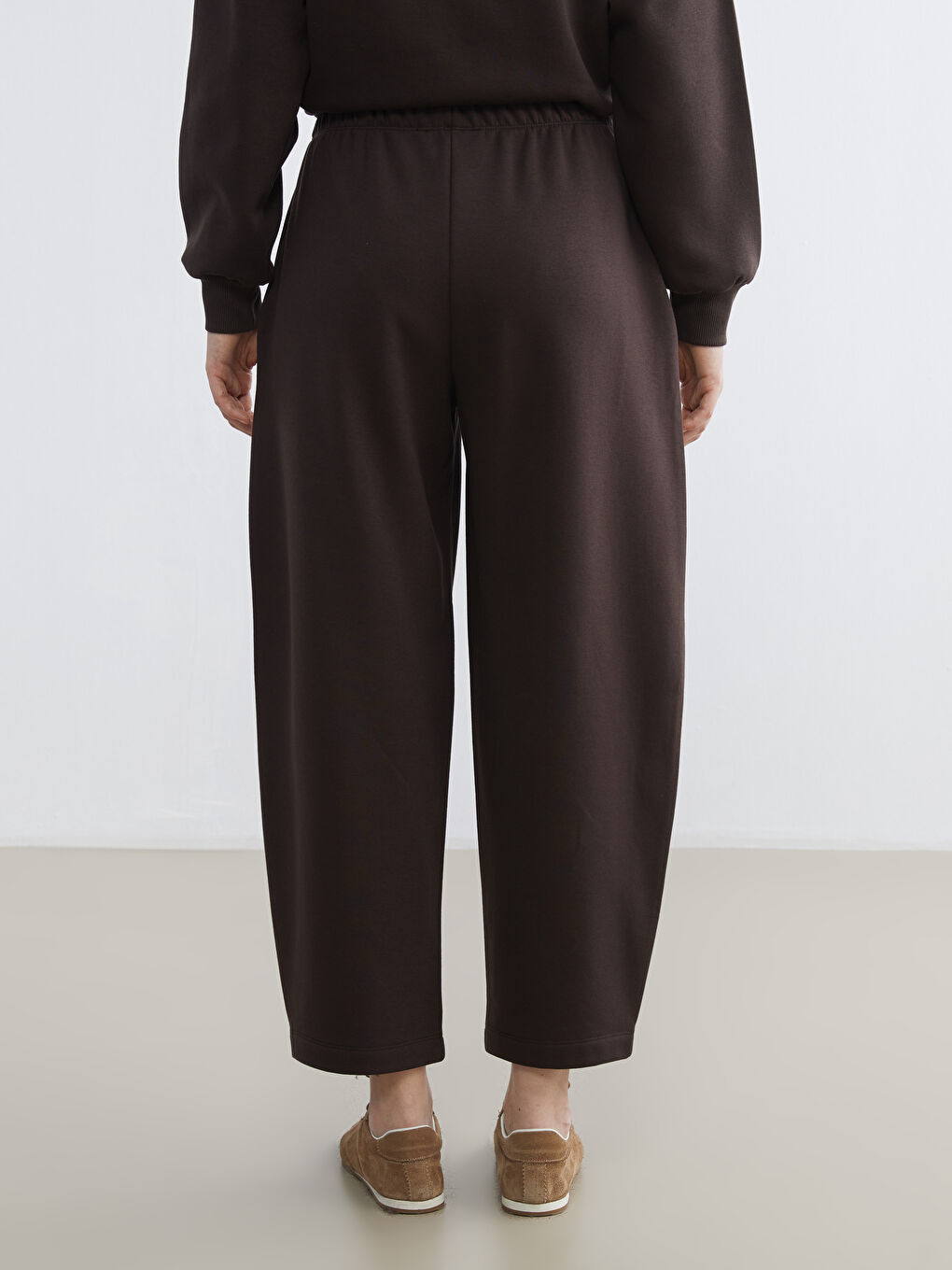 Kahverengi Beli Lastikli Kadın Kalın Eşofman Altı-3